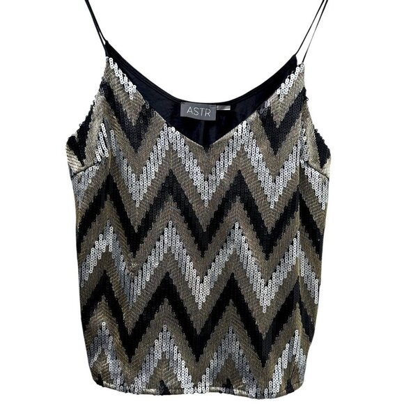 ASTR Sequin Top Medium Camisole Gold Black Silver Sleeveless Cami Zigzag Tank - Picture 1 of 10